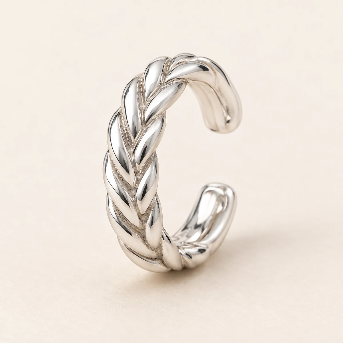 Silver Whisper Ear Cuff, Silver, fine twisted-rope single open hoop