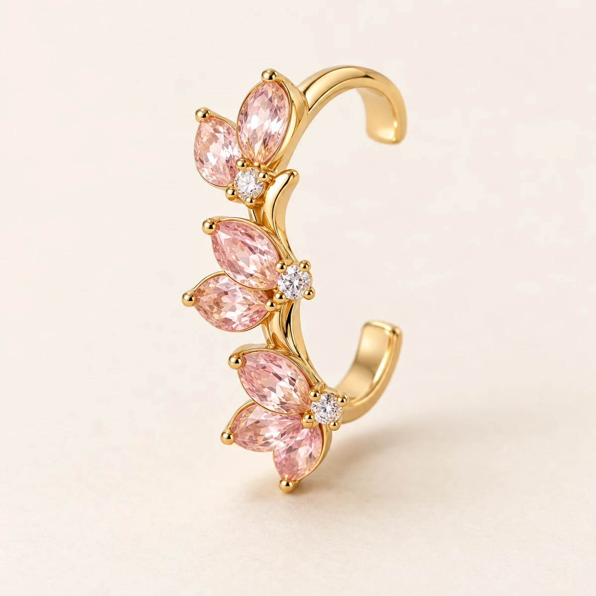 Blush Cascade Ear Cuff, Gold / blush, three cascading pink stone petals