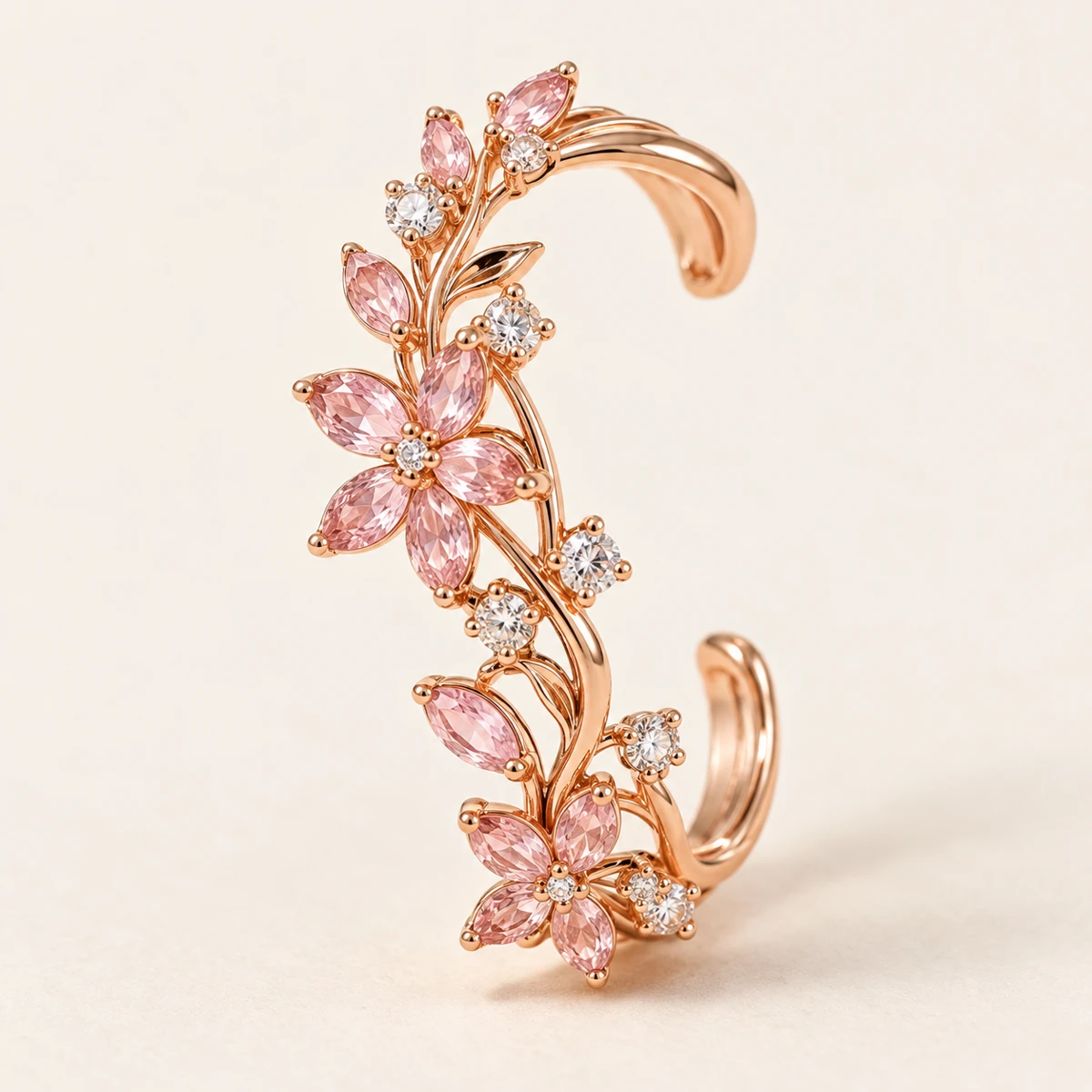 Jardin Rosé Ear Cuff, Rose gold / blush, pink stone floral vine